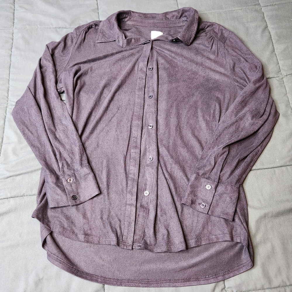 Chico's Suede Feel Button Down Plum Top